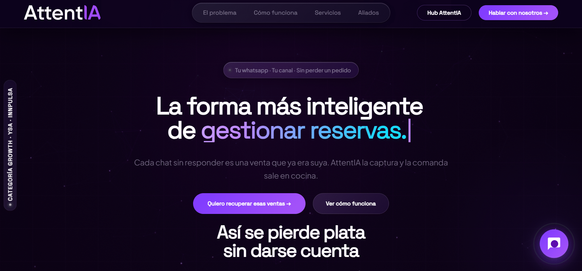 AttentIA — landing page para plataforma de inteligencia artificial