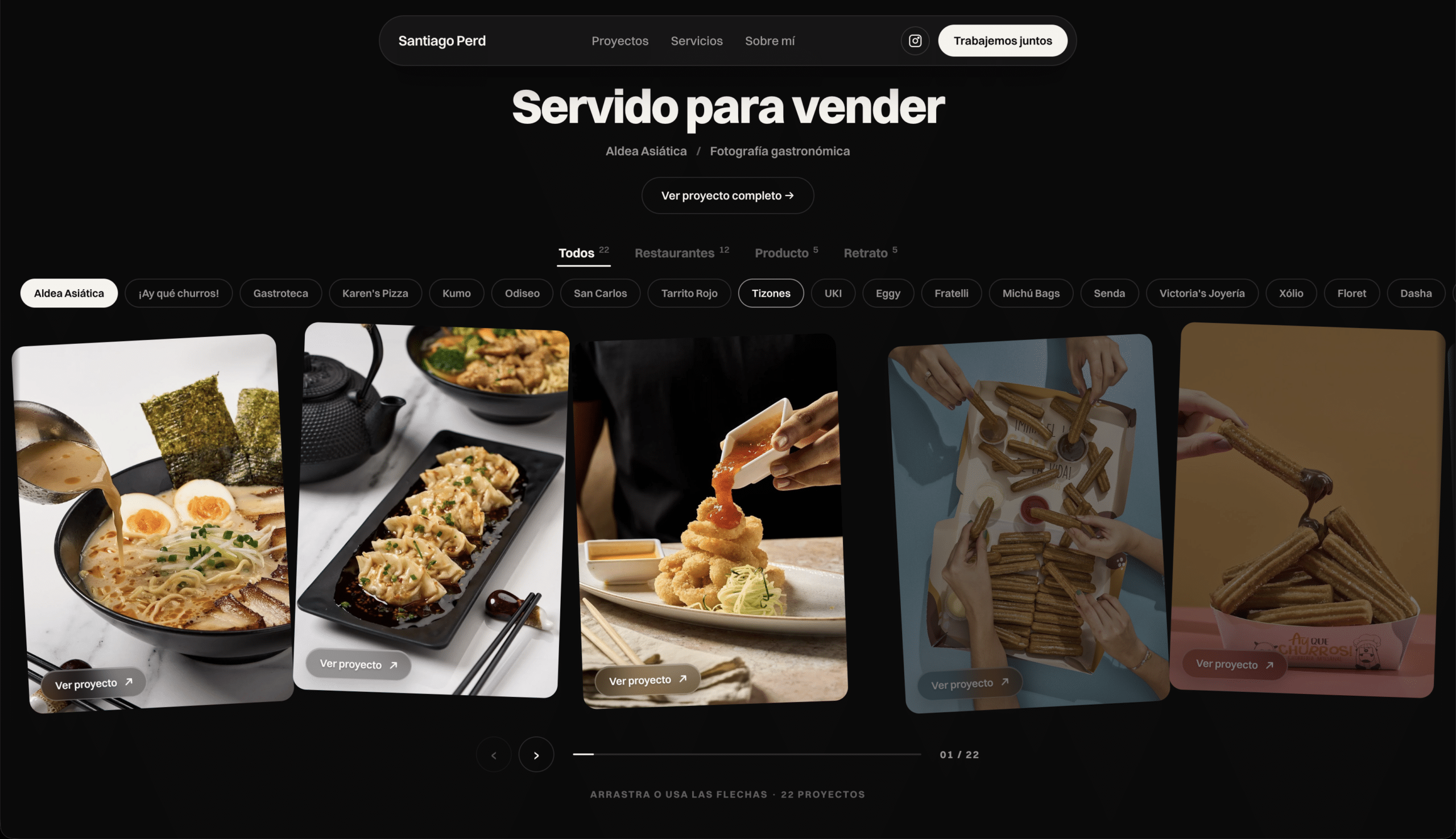 Santiago Perd — sitio web y portafolio para fotógrafo gastronómico y de producto en Cali