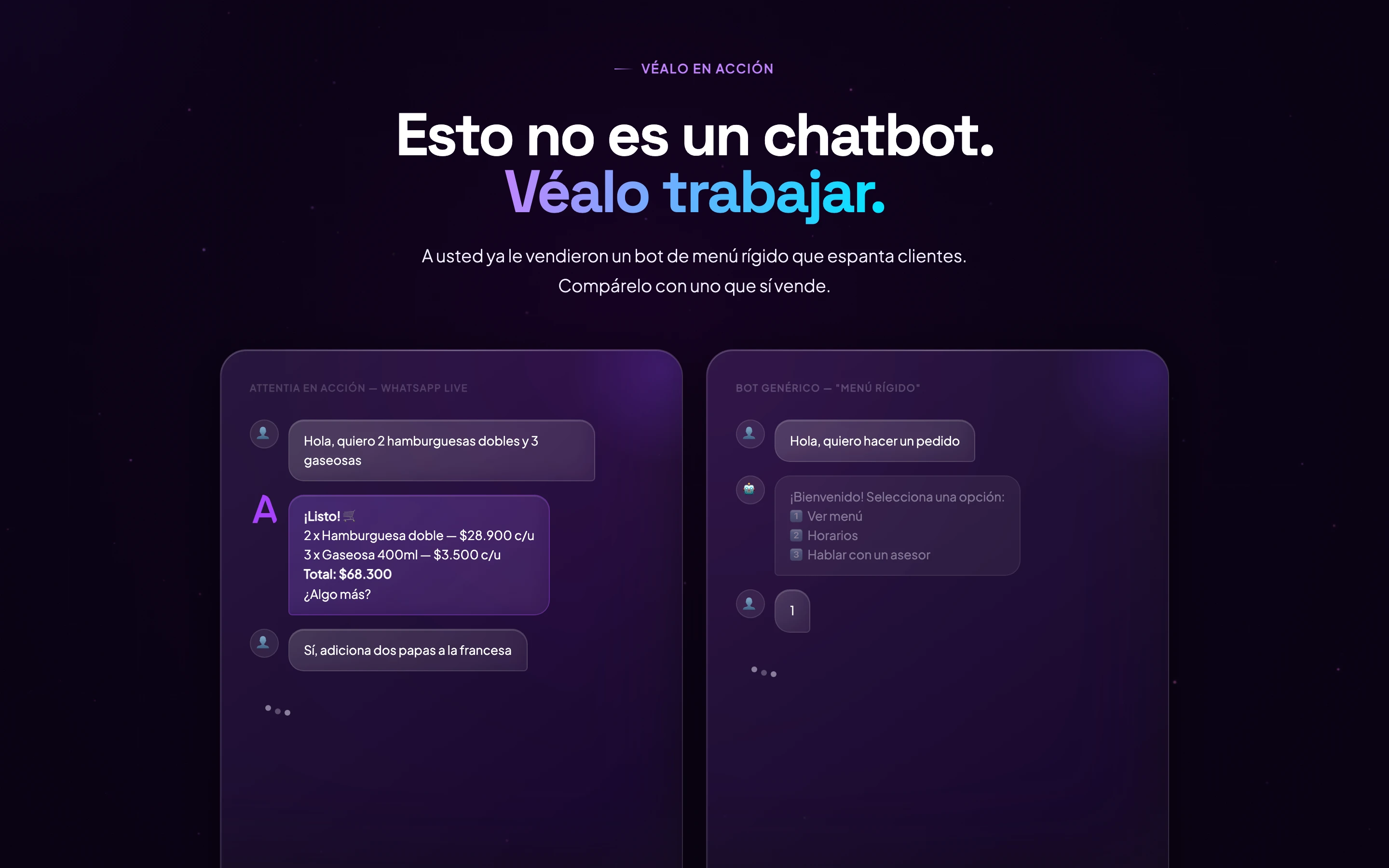 Comparación de AttentIA frente a un bot de menú tradicional
