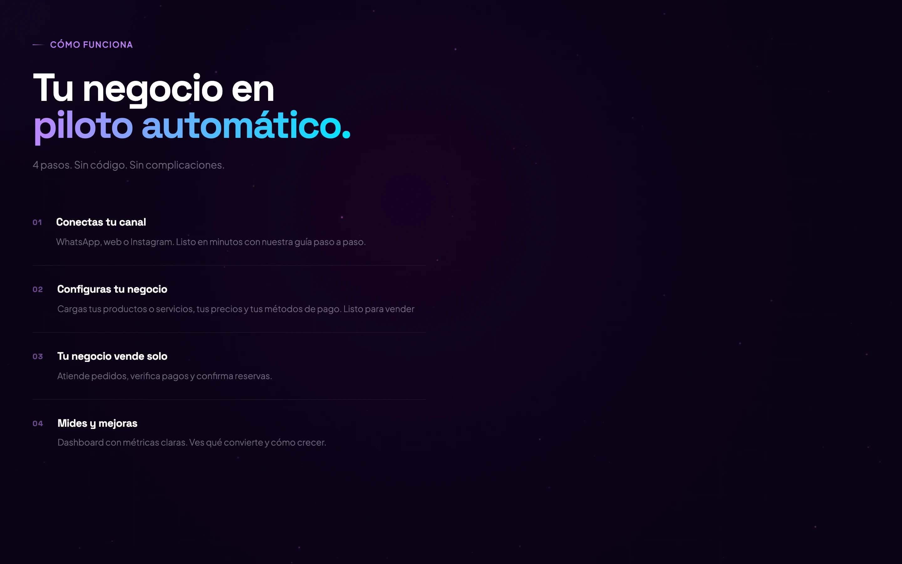 Sección Tu negocio en piloto automático en 4 pasos