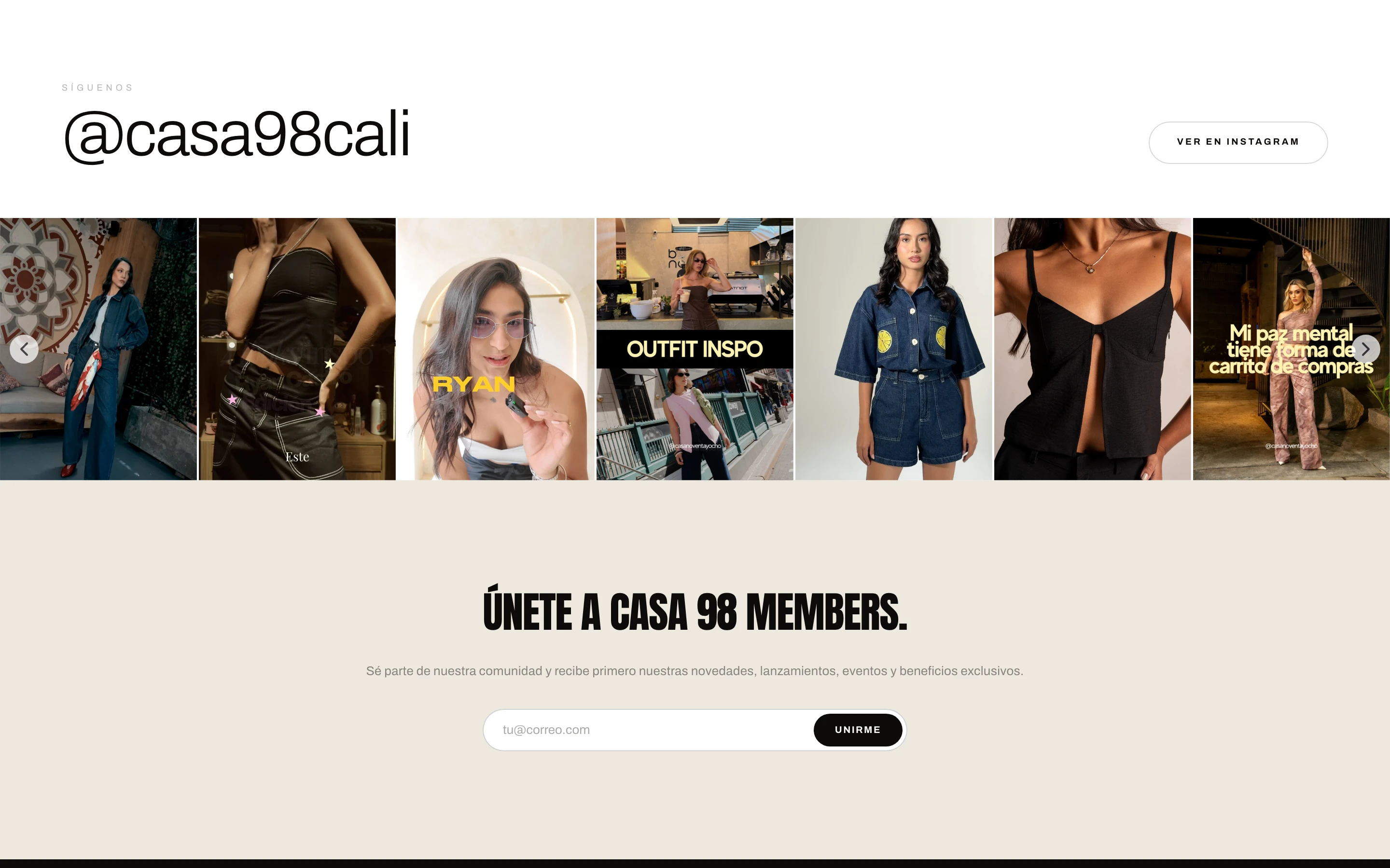 Feed de Instagram @casa98cali y registro a Casa 98 Members