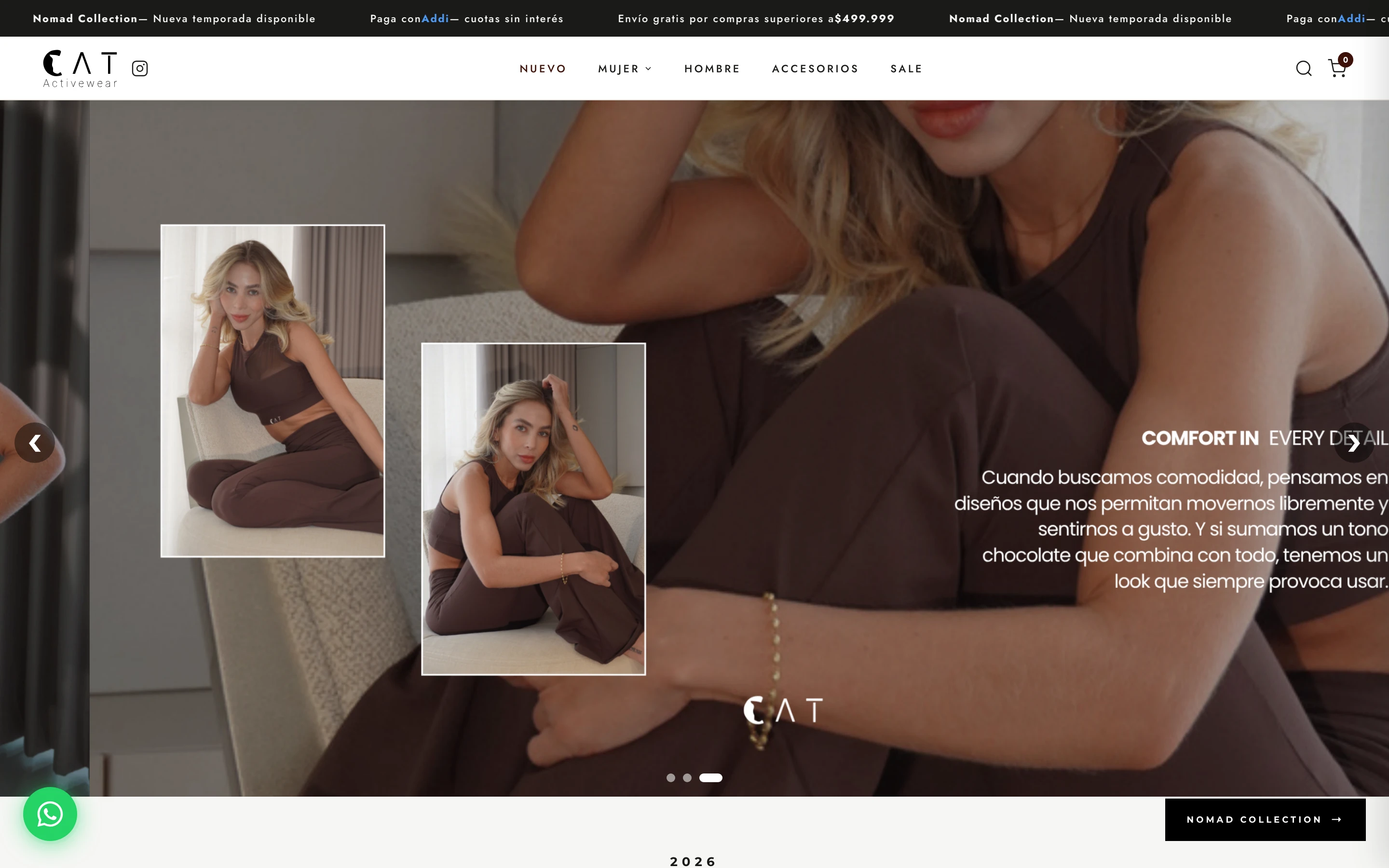 Proyecto seleccionado CAT Activewear: captura del sitio web en computador