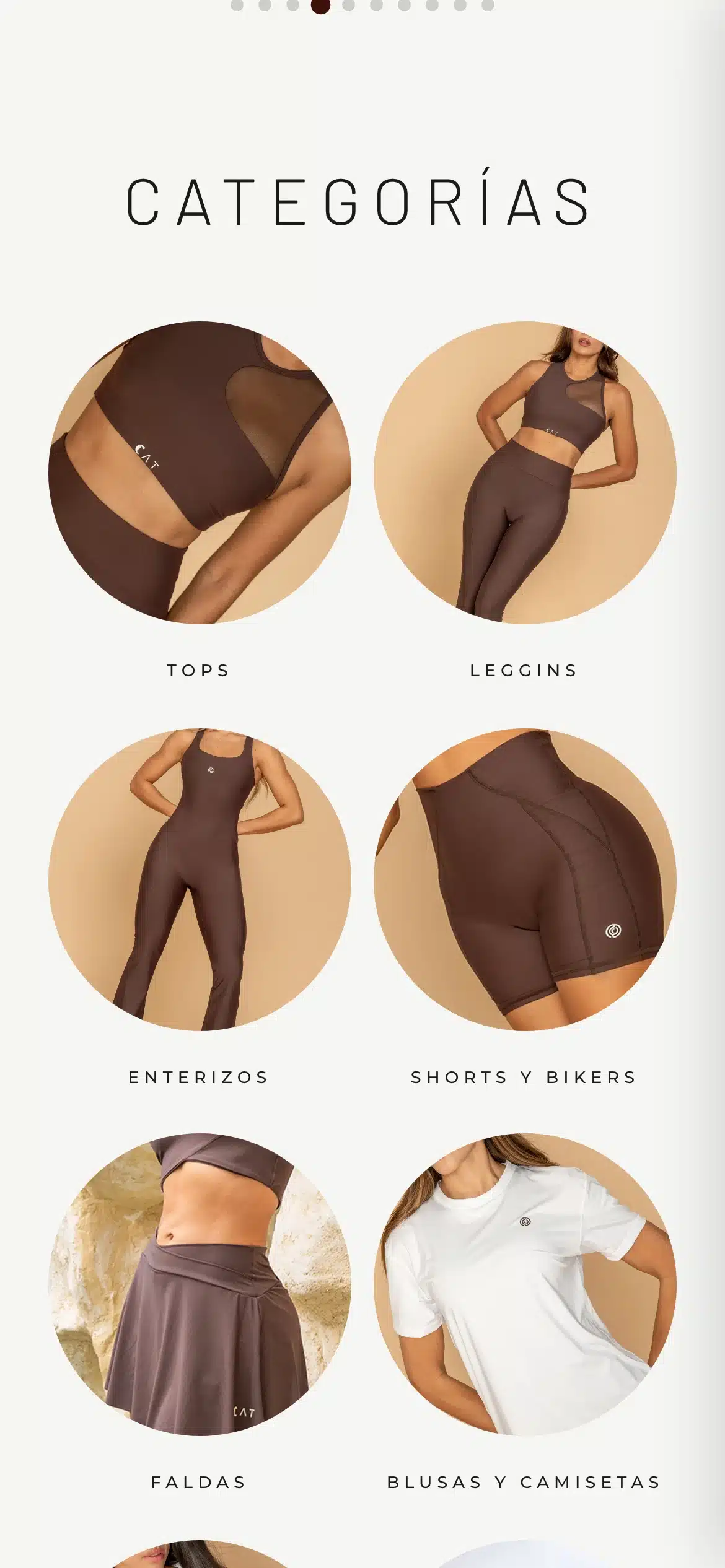 Vista móvil de las categorías de CAT Activewear