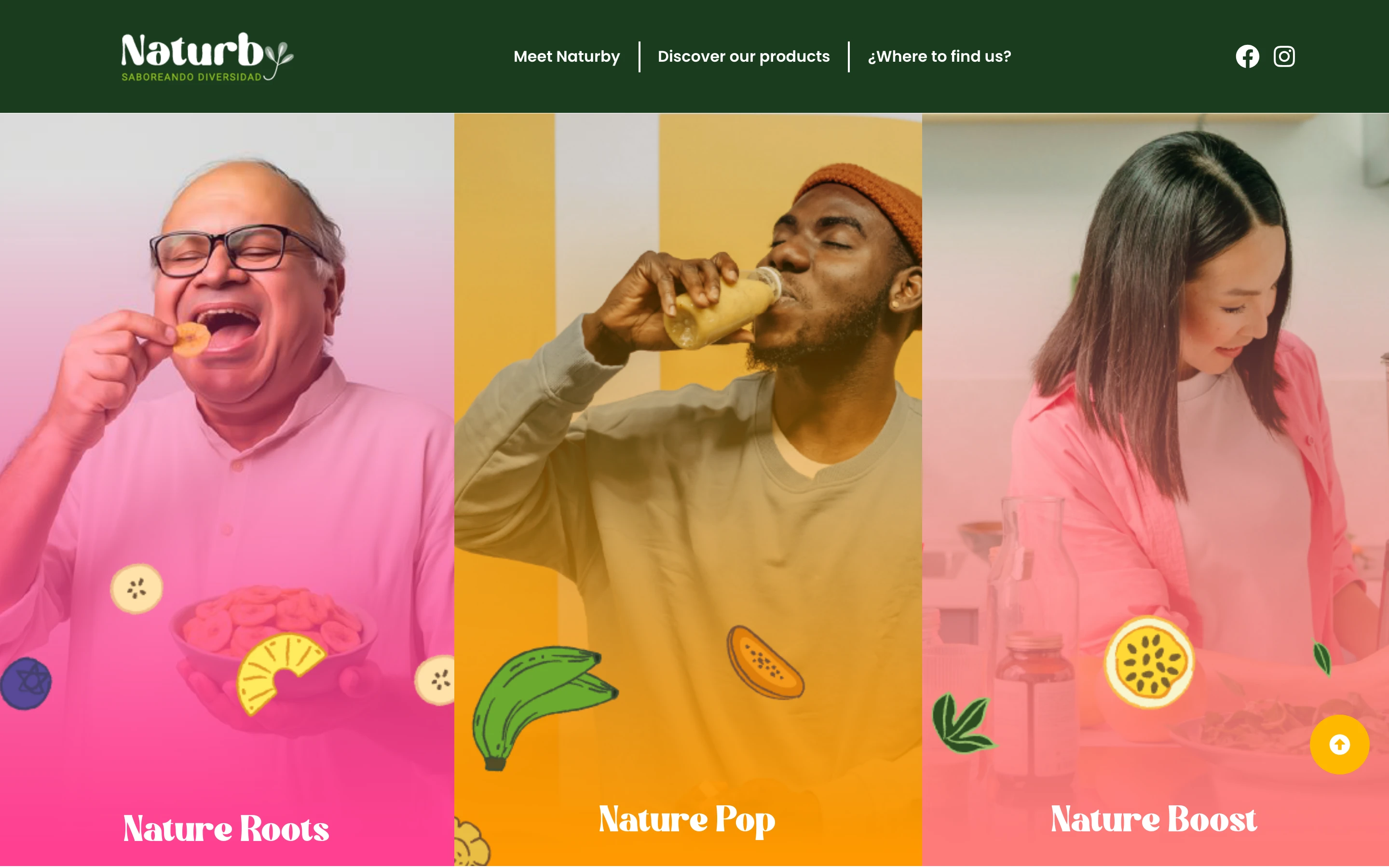 Portada de naturby.eu con las líneas Nature Roots, Nature Pop y Nature Boost