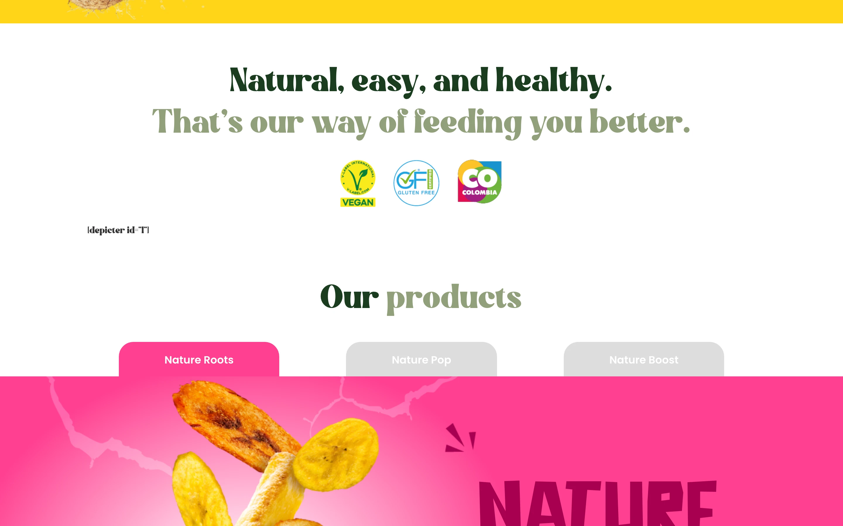 Sección Natural, easy and healthy con sellos de calidad