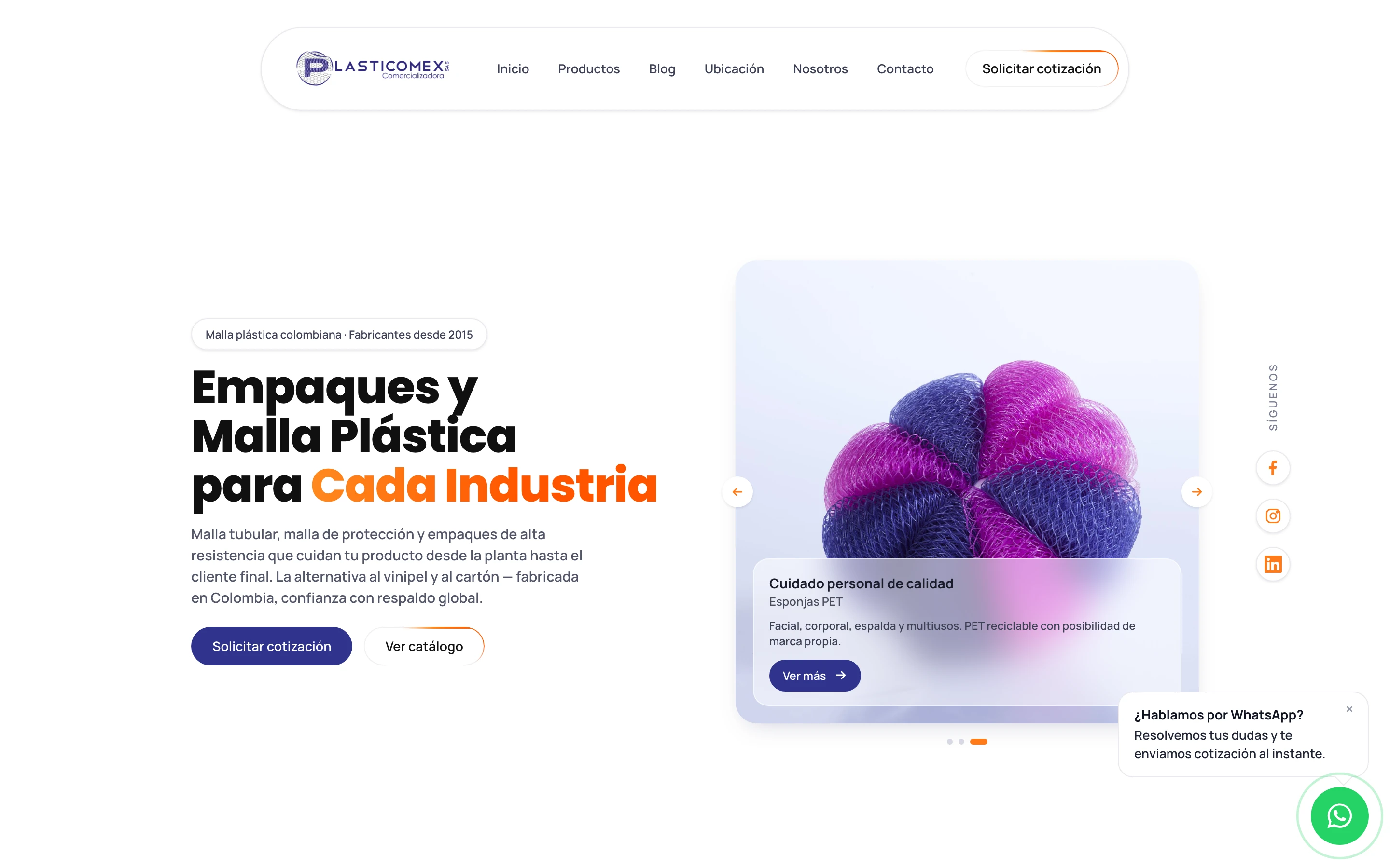 Portada de plasticomex.com: Empaques y malla plástica para cada industria