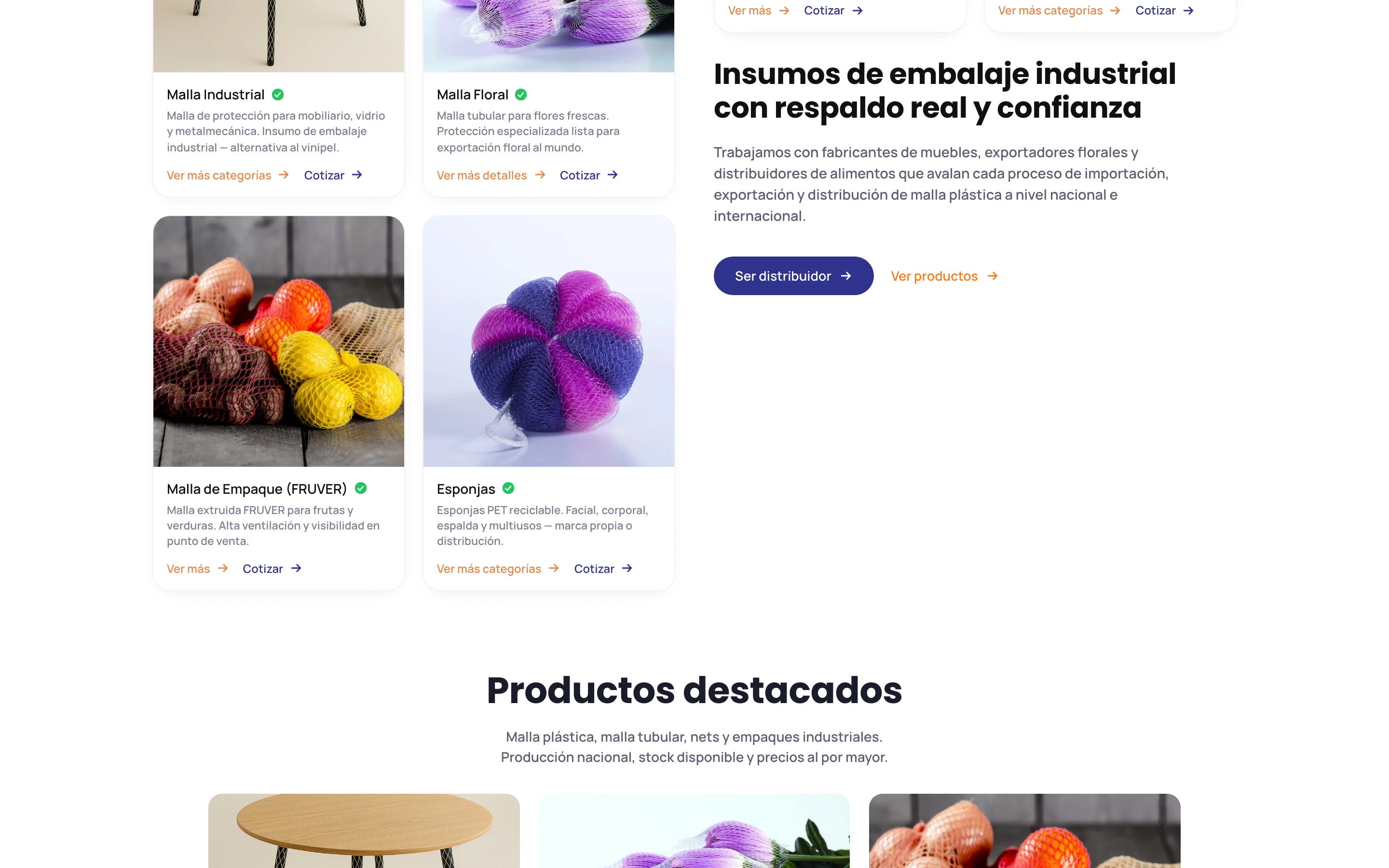 Sección Insumos de embalaje industrial con respaldo real