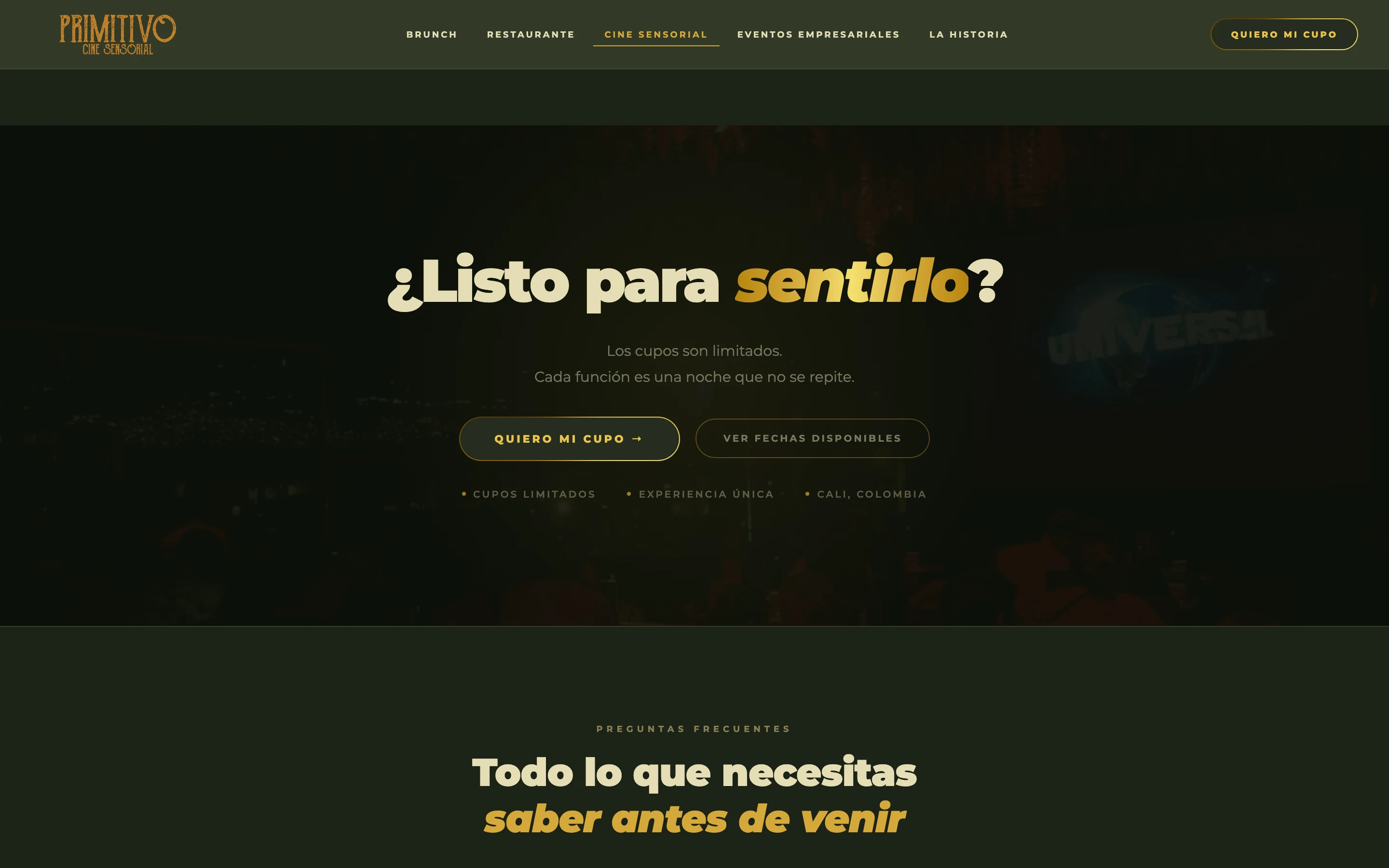 Cierre del sitio: ¿Listo para sentirlo? con botón Quiero mi cupo