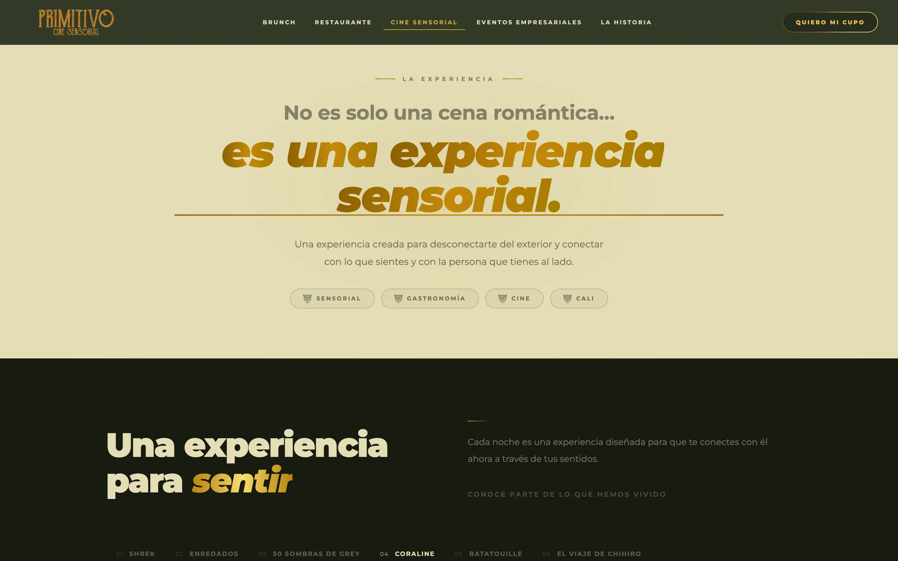 Sección La experiencia: No es solo una cena romántica, es una experiencia sensorial