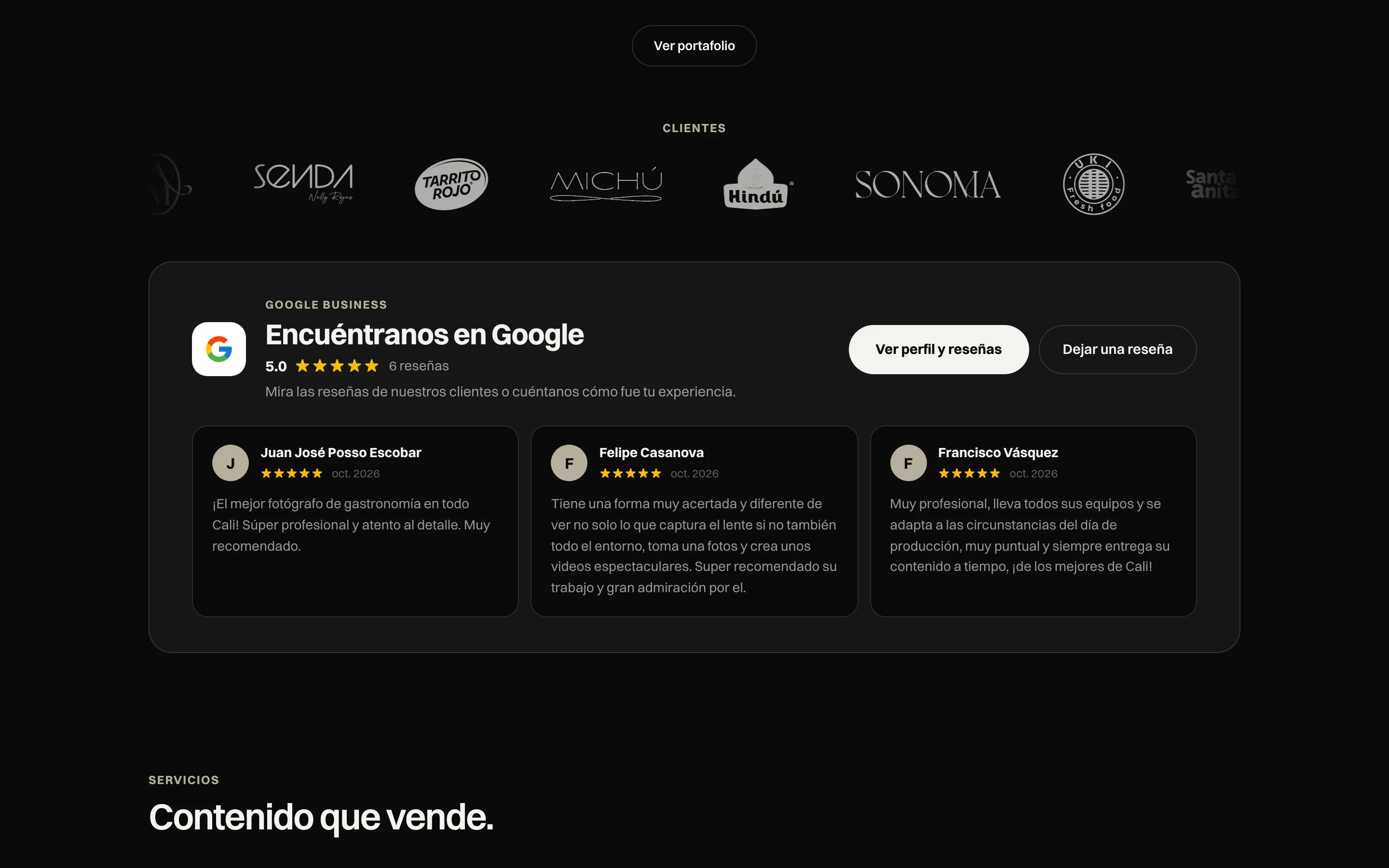 Logos de clientes y tarjeta de reseñas de Google Business