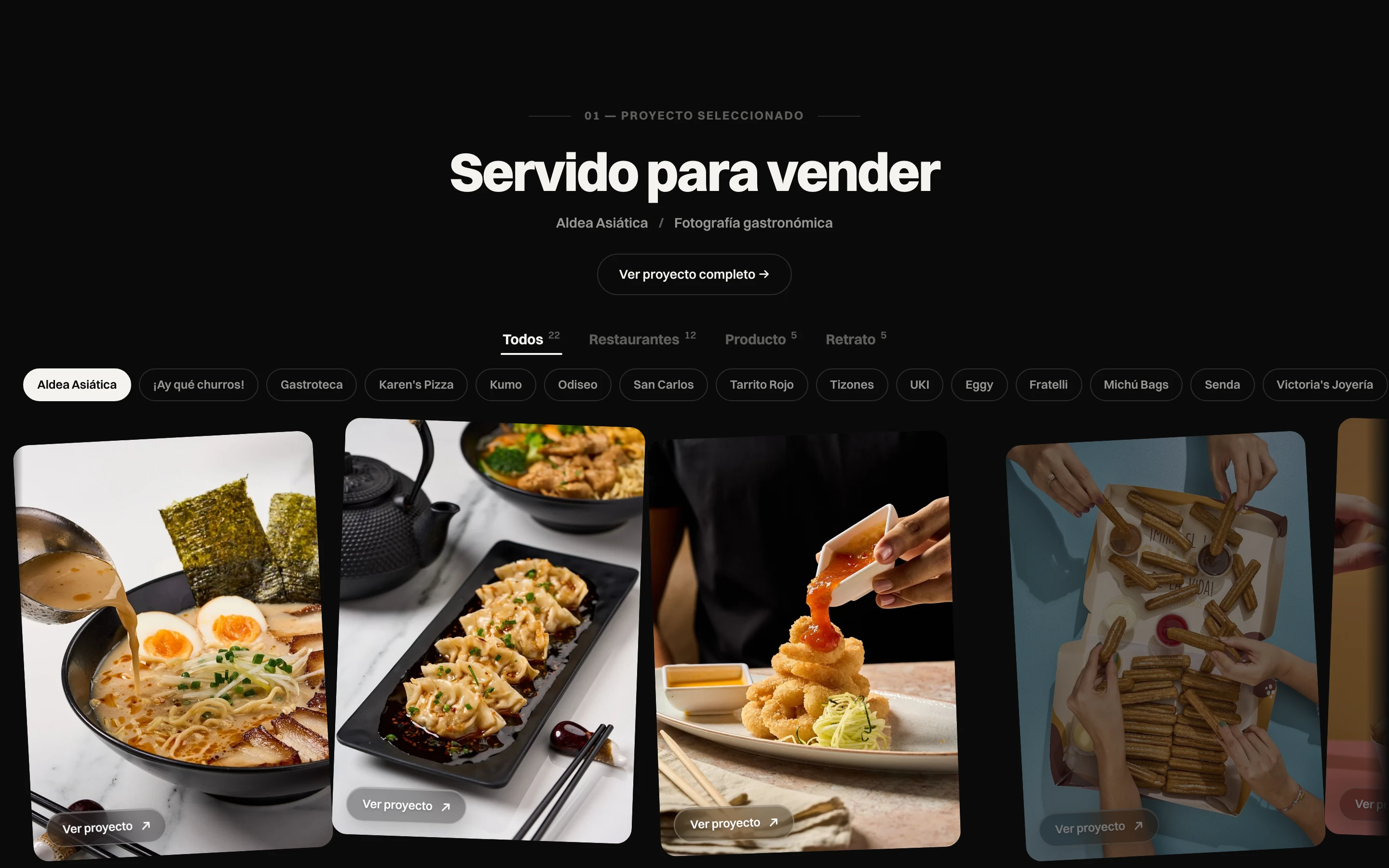 Carrusel de proyectos de Santiago Perd con filtros por categoría