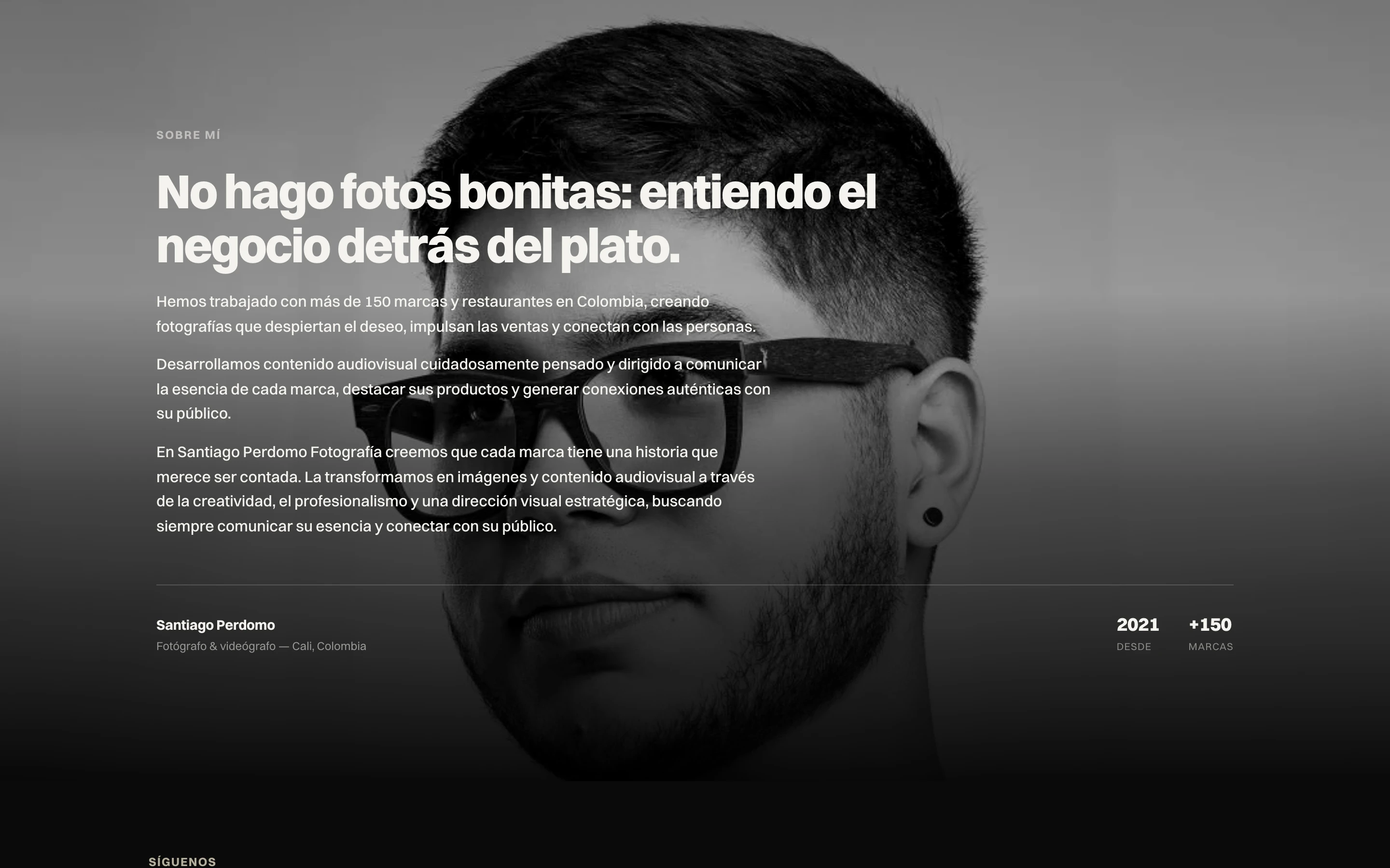 Sección Sobre mí: No hago fotos bonitas, entiendo el negocio detrás del plato