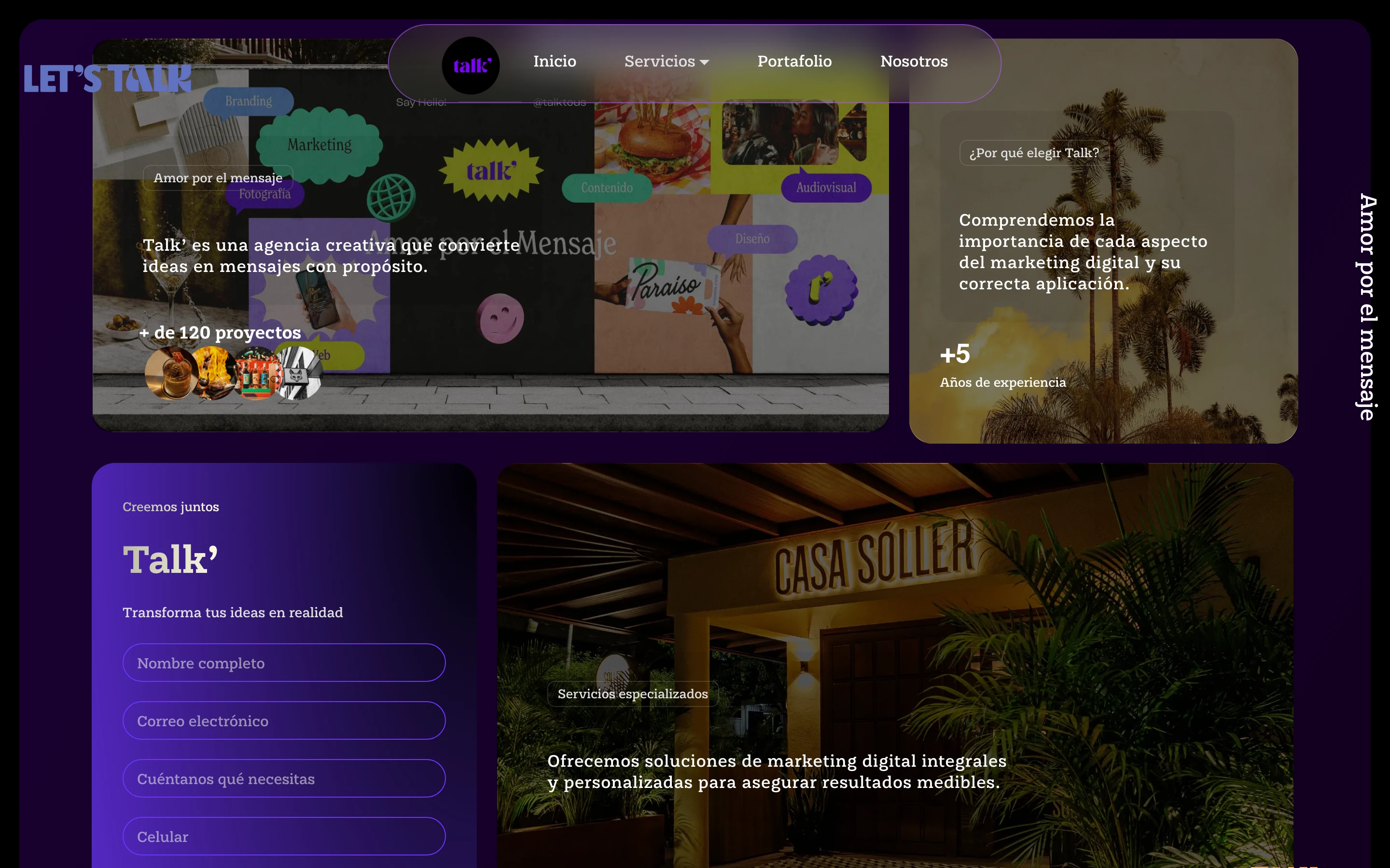 Portada de talktous.com.co: Talk, agencia creativa que convierte ideas en mensajes con propósito