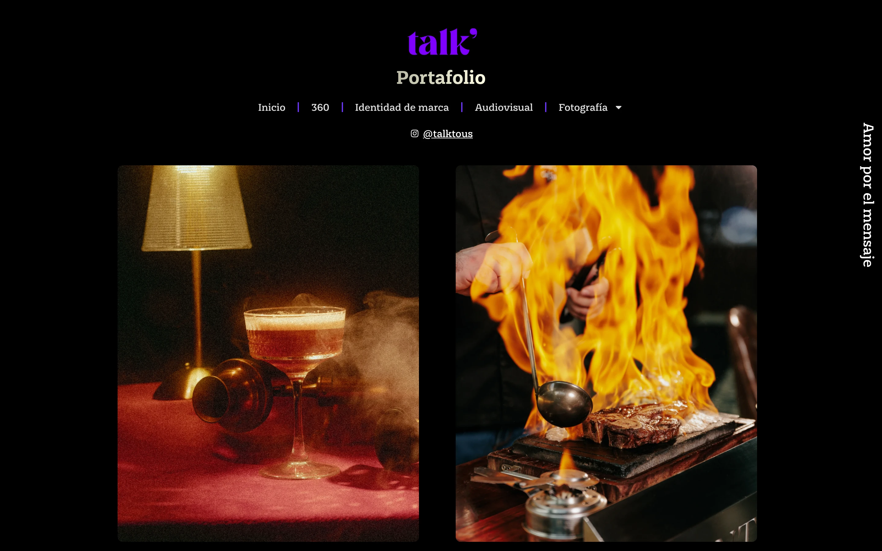 Página de portafolio de Talk con proyectos fotográficos