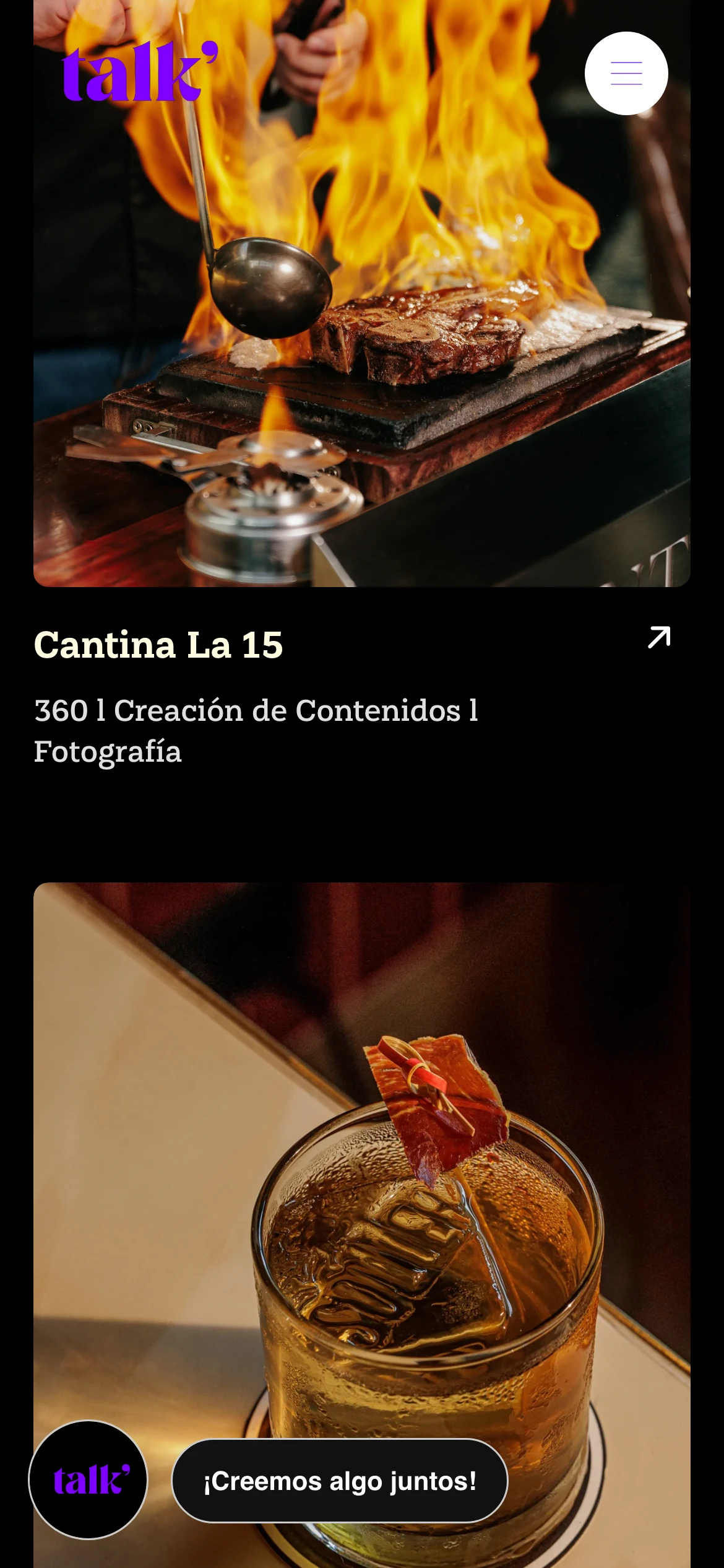 Vista móvil de proyectos del portafolio de Talk