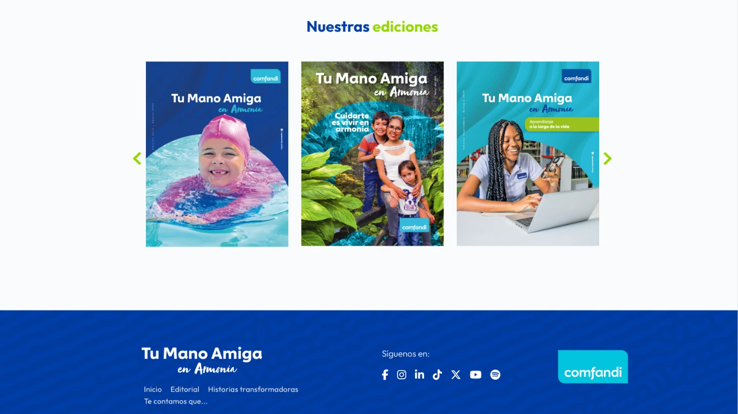 Tu Mano Amiga: carrusel con las portadas de cada edición de la revista