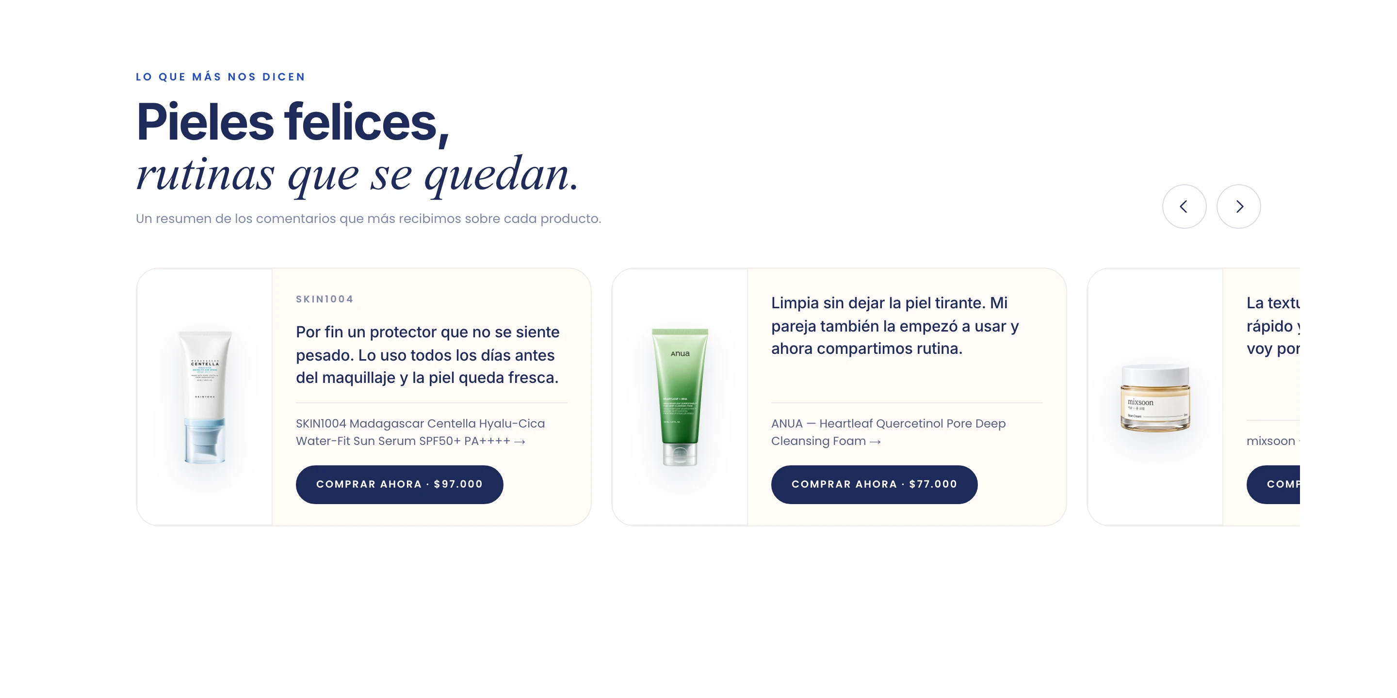 Sección de reseñas de clientes de Uzuri con botón de compra